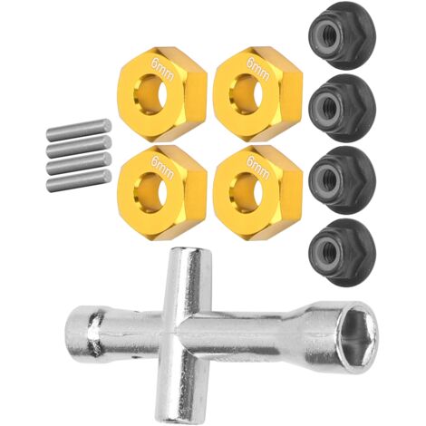 Adaptateur de moyeu hexagone 12mm, écrous de blocage M4 à bride 6mm avec clé en croix pour voiture RC 1/10, couleur or