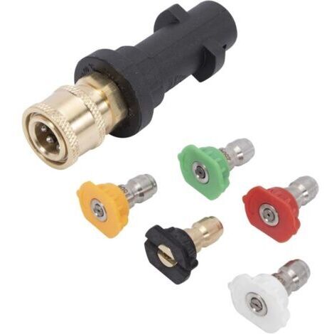 Adaptateur de nettoyeur haute pression 6,35 mm Raccord femelle à connexion rapide pour Karcher K2 K3 K4 K5 K6 K7 avec 5 embouts de buse d'alimentation à plusieurs degrés