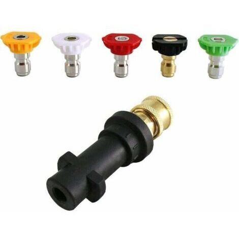 Adaptateur de nettoyeur haute pression, vers raccord rapide de 6,35 mm pour Karcher K2-K7, avec 5 embouts de buse de nettoyeur haute pression, plusieurs degrés, 2,5 GPM