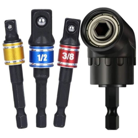 Adaptateur de perceuse, embout coudé à 105 °, 1/2 pouces, 3/8 pouces, 1/4 pouces, adaptateurs de douille à 360 ° pour vis à écrou, 4 pièces