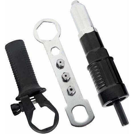 Adaptateur de Pistolet à Riveter électrique Adaptateur de perceuse à Riveter Outil d'écrou d'insertion de riveteuse avec tête de Rivet de diamètre 2.4/3.2/4.0/4.8mm et clé à poignée Noire, BR-Vie