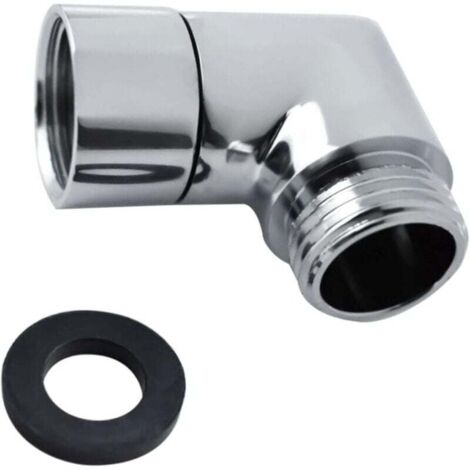 Adaptateur de pommeau de douche à 90° - Raccord coudé pour pommeau de douche - Adaptateur de flexible de douche - Avec joint en caoutchouc - Argent