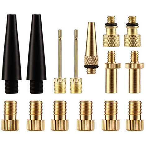 Adaptateur de Pompe à vélo, Embout Pompe Velo en cuivre Pur, Aucune Fuite d'air, Valve DV AV SV sans décoloration pour Pompe à vélo,Ternel,15pcs