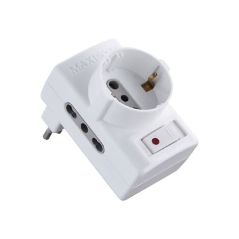 ELECTTALINE 70025 BLOC D'ALIMENTATION TRIPLE SCHUKO 2 PRISES BIVALENTES 10/16 A ET 1 PETIT 10 A AVEC INTERRUPTEUR RÉDUCTEUR DE S