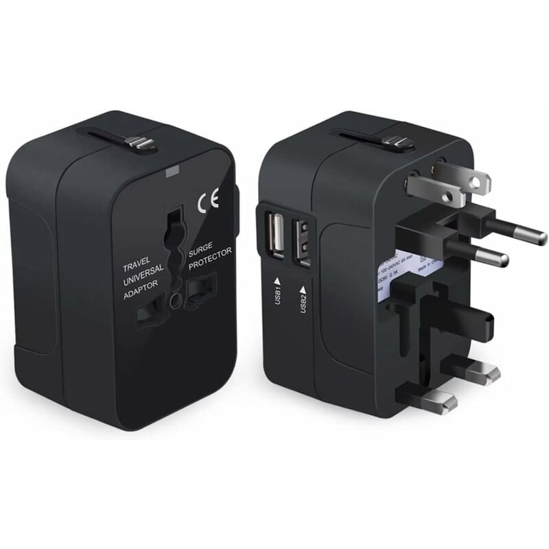 Adaptateur de Prise de Voyage Adaptateur de Voyage Adaptateur International avec Deux Ports usb pour Le Japon Chine Canada usa/eu/uk/au Environ 150