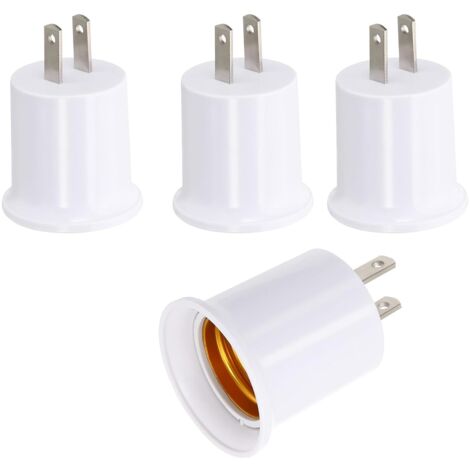 Adaptateur de prise E26/E27 pour douille de lampe, lot de 4 pièces, 100-250 V CA, prise américaine polarisée à 2 broches, convertit une prise murale en douille pour ampoule à vis.