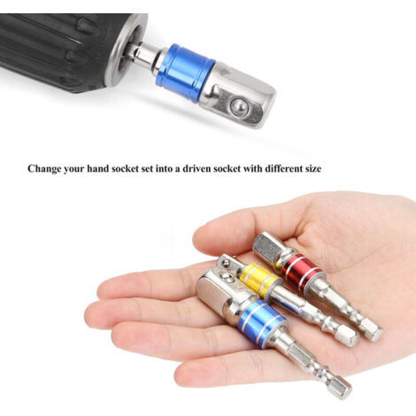 Adaptateur de Prise Électrique 3 Pièces Multiprise avec Embouts 1/4 3/8 1/2 pour Perceuse -KZQ
