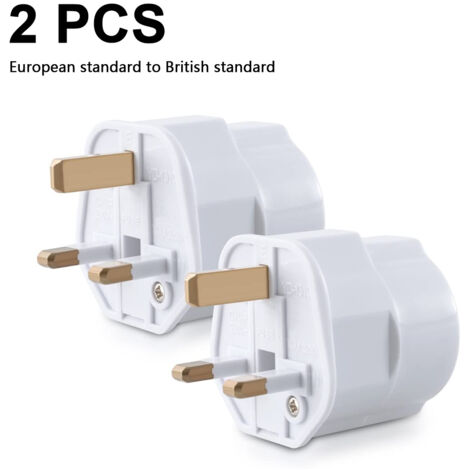Adaptateur de prise standard européenne vers standard britannique, lot de 2 pièces, convertit toutes les prises de type G du Royaume-Uni, de Hong Kong, de Singapour, de Malaisie, des Émirats arabes un