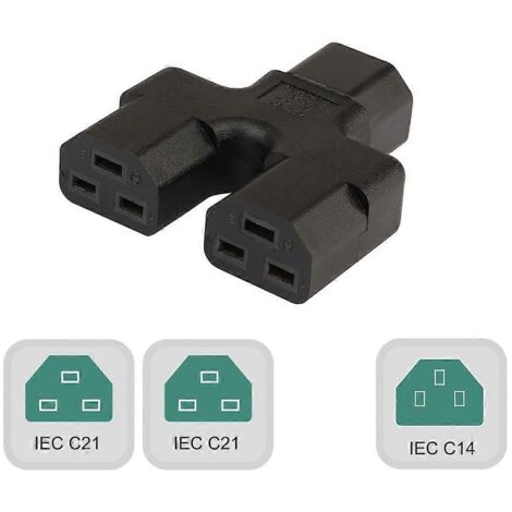 Adaptateur de Puissance C14 vers 2x C21, Double Connecteur IEC320 C14 à 2x IEC320 C21