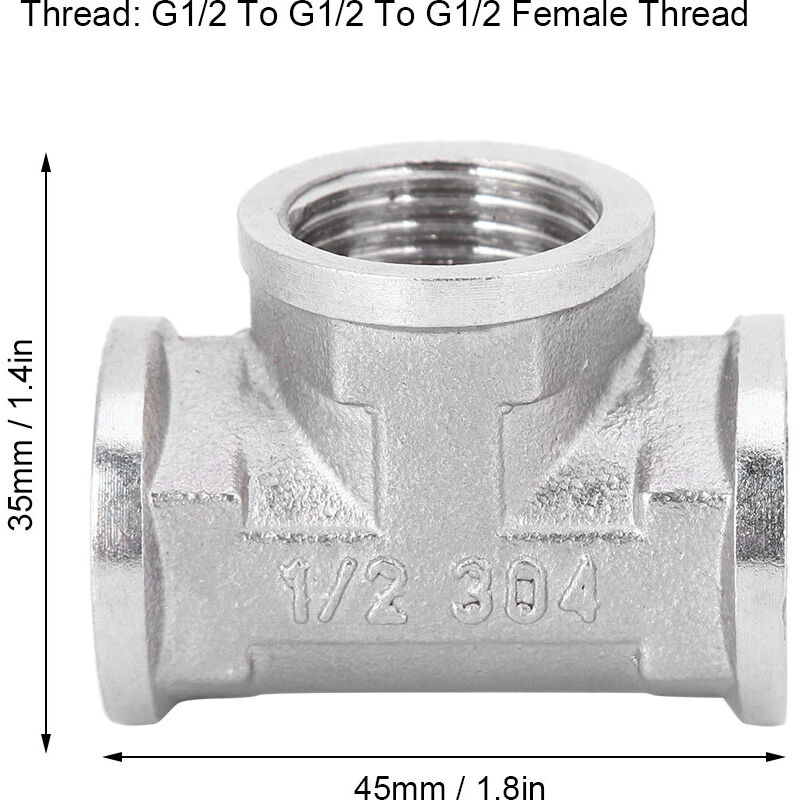 Adaptateur de raccord de tuyau fileté en acier inoxydable, G1/2 à G1/2 à G1/2, filetage femelle Type t
