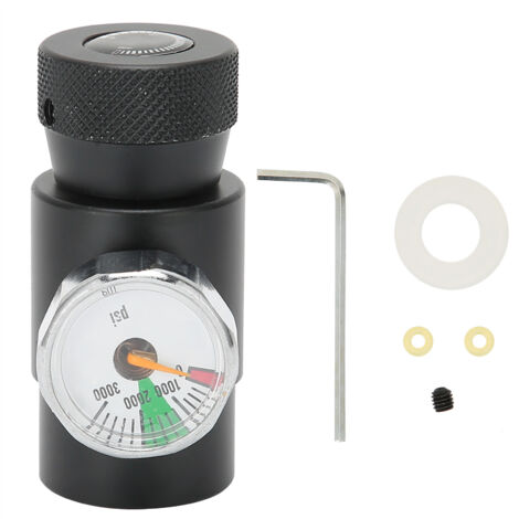 Adaptateur de remplissage CO2 réglable avec tête mâle 8mm, jauge de pression ASA 3000psi, couleur noire