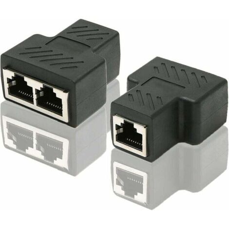 Adaptateur de répartiteur de Port Ethernet RJ45 CAT6 LAN 1 à 2 Coupleur de Port Femelle Double Femelle à Femelle, Paquet de 2 et Noir