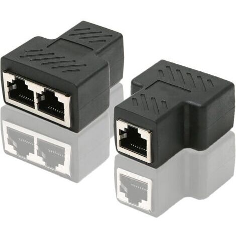 Adaptateur de répartiteur de Port Ethernet RJ45 CAT6 LAN 1 à 2 Coupleur de Port Femelle Double Femelle à Femelle, Paquet de 2 et Noir