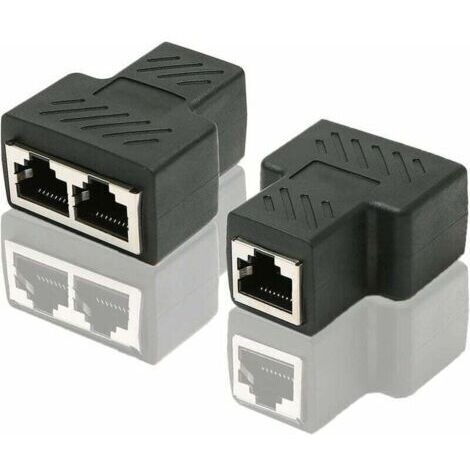Adaptateur de répartiteur de Port Ethernet RJ45 CAT6 LAN 1 à 2 Coupleur de Port Femelle Double Femelle à Femelle, Paquet de 2 et Noir