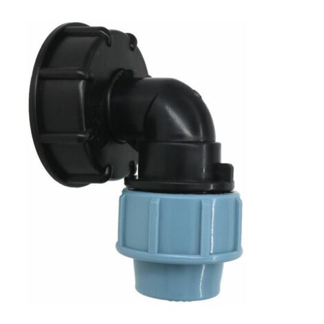 Adaptateur de réservoir IBC, adaptateur pour réservoir d'eau IBC S60X6 avec connecteur coudé en polyéthylène moyenne densité de 25 mm compatible avec les conteneurs IBC standard britanniques et europé
