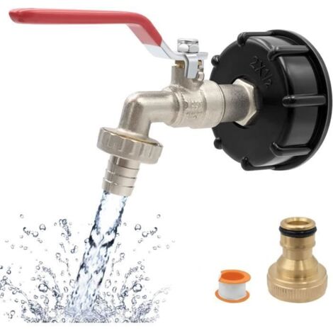 Adaptateur de réservoir IBC avec raccord fileté 1/2", robinet pour cuve de 1000L, récupérateur d'eau de pluie avec sortie et vanne d