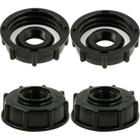 Adaptateur de Réservoir IBC Connecteur - Baril Raccord Tuyau Accessoires Bouchon Conteneur - pour Robinet de Jardin D'adaptateur Cuve Sortie Raccord 3/4 Pouces - 4 Pièces Noir