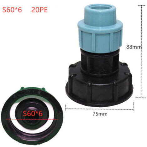 Adaptateur de réservoir IBC S60 x 6 - Raccord en pour raccord de tuyau d'eau (sortie tête droite 20mm)