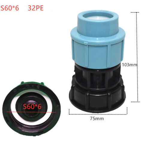 Adaptateur de réservoir IBC S60 x 6 - Raccord en  pour raccord de tuyau d'eau (sortie tête droite 32mm)