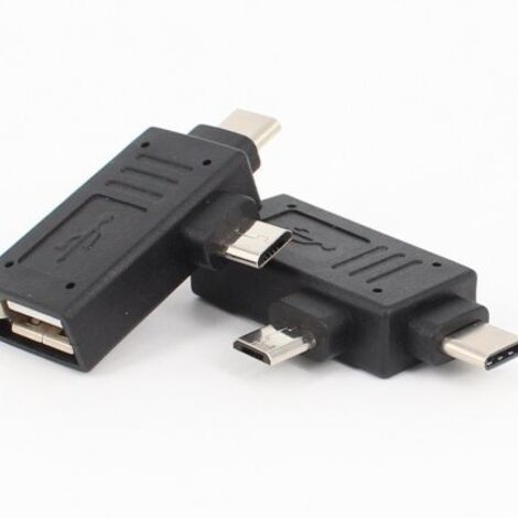 Adaptateur de transfert de données OTG USB femelle vers Type-C + micro pour téléphones Android.