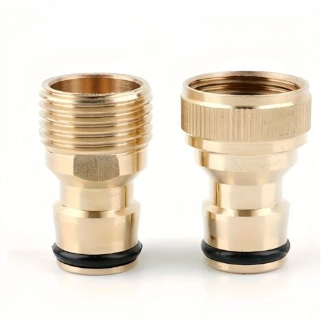 Adaptateur de tuyau à connexion rapide en laiton (marron) 1/2" et 3/4" - Filetage BSP pour l'arrosage du jardin, le lavage de voiture et l'entretien de la pelouse