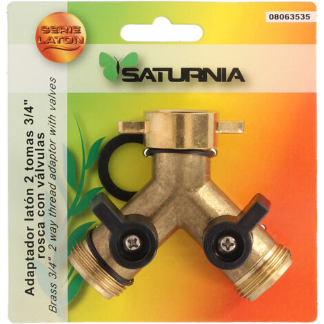Adaptateur de tuyau en laiton 2 entrées mâles 3/4" et entrée femelle 3/4"