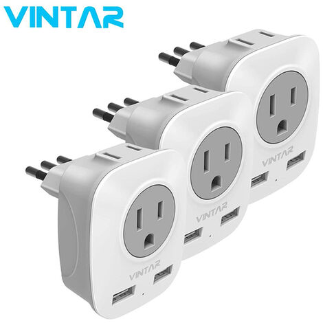 Adaptateur de voyage à 3 broches, prise US vers italie, avec 2 Ports de chargement USB, pour téléphone portable,3 pcs