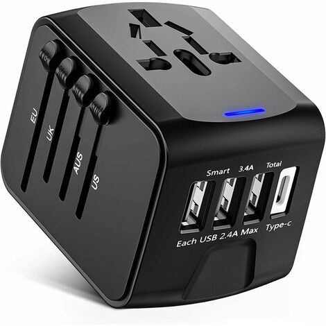 Adaptateur de voyage Adaptateur de prise universel avec ports USB de type C + 3 et adaptateur de prise secteur Prise France vers États-Unis Royaume-Uni Allemagne Thaïlande Italie Australie Chine Japon