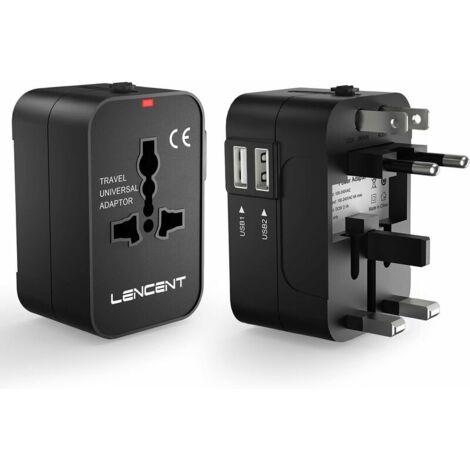 Adaptateur de Voyage, Adaptateur Universel Prises Anglaise/Europe/Americaine/Australie Prises de Voyage Internationale avec 2 Prise électrique USB pour Plus de 200 Pays