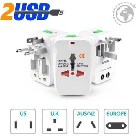 Adaptateur de Voyage avec 2 Ports USB Tout en Un Secteur Universel Chargeur Multiple EU US UK AU Compatible Plus de 150 pays