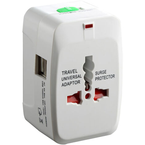 Adaptateur de voyage universel 1500W, 2 ports USB, sécurité pour enfants, prise internationale multifonctionnelle, chargeur mural 100-250V