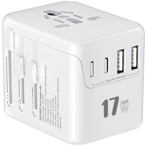 Adaptateur De Voyage Universel – 2 Ports USB-C – Noir – Neuf