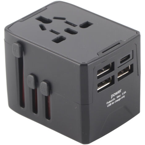 Adaptateur de Voyage Universel avec Ports USB-C et Prise Multiple Internationale 110V-250V Noir