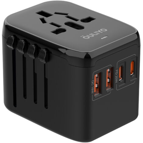 Adaptateur de voyage universel dans le monde entier, adaptateur de prise de voyage international amélioré avec USB-C PD et USB-A QC, charge rapide