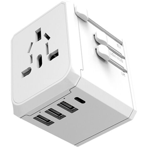 Adaptateur de voyage universel multiprise mondiale - Chargeur de voyage international avec 2 ports USB C et 2 ports USB, adaptateur de voyage tout-en-un Royaume-Uni vers UE, États-Unis, Royaume-Uni,