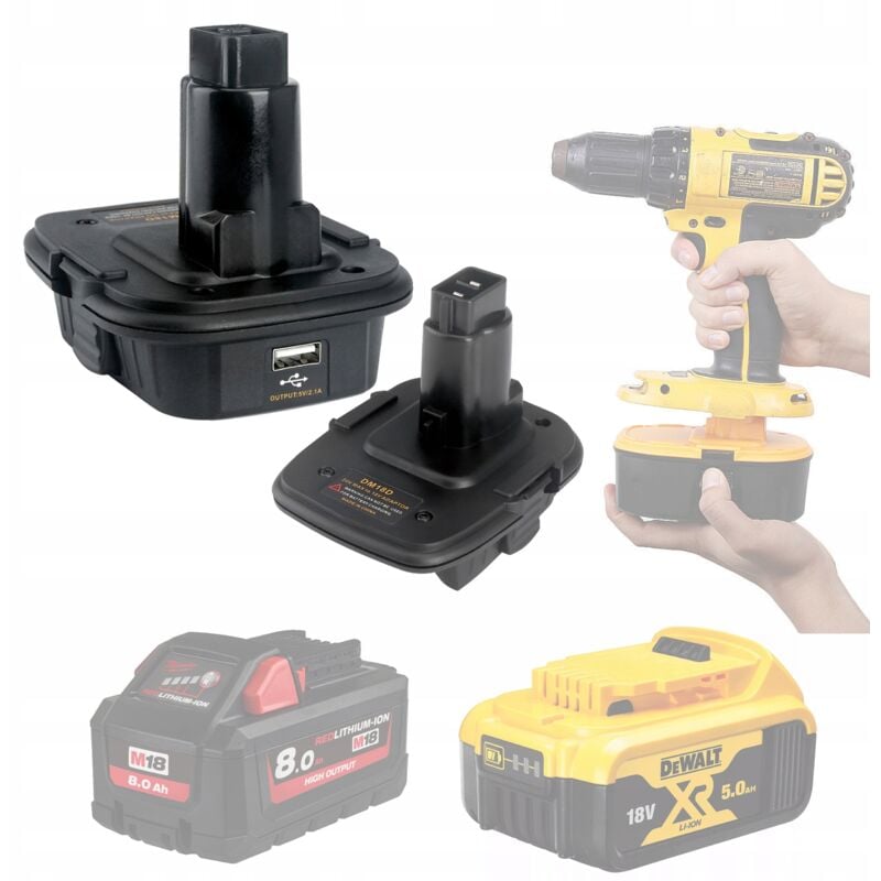 Adattatore Dewalt DCB201 per batterie Dewalt e Milwaukee 18V (DM18D) nero