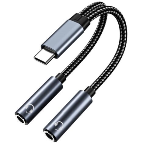 Adaptateur double jack USB-C 3,5 mm, séparateur audio pour écouteurs, câble de partage Type-C pour deux personnes.