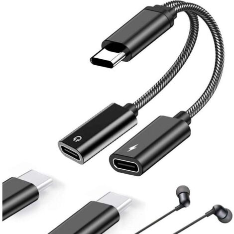 Adaptateur Double USB C Jack Casque et Chargeur, 2 en 1 Type C Audio Charge, Double Prise Jack de Type C Compatible avec Samsung Galaxy S23/S22/S21/Ultra Note20/Pixel/Huawei