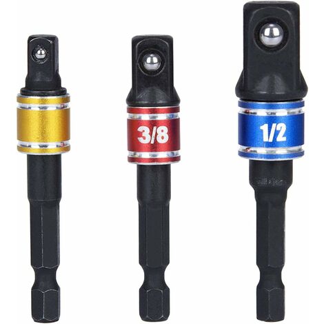 Adaptateur Douille 1/2 3/8 1/4 Forets Hexagonale Adaptateur Set Clé d'écrou Reducteur Socket Adaptor Converter Clés à Rochet Embouts (Black)