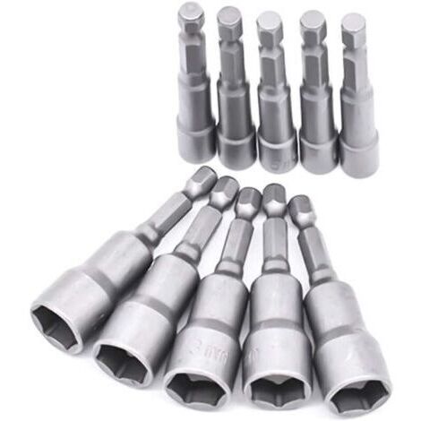 Adaptateur Douille Visseuse 10 Pièces 6 19mm   Hexagonal   Acier au Chrome Vanadium   Pour Tournevis à Écrou, Perceuse, Clé à Douille