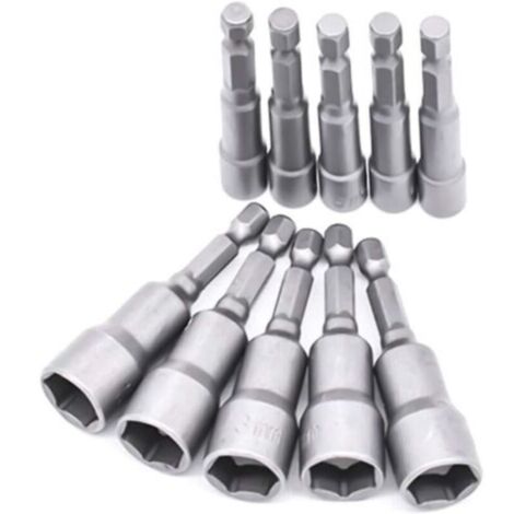 Adaptateur Douille Visseuse 10 Pièces 6 19mm   Hexagonal   Acier au Chrome Vanadium   Pour Tournevis à Écrou, Perceuse, Clé à Douille