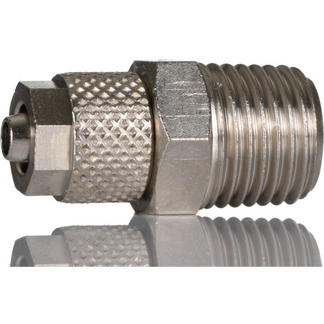 Adaptateur droit fileté hydraulique RS PRO vers Enfichable 6 mm R 1/4 Mâle ( Prix pour Paquet de 5 )