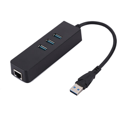 Adaptateur Ethernet USB 3.0 avec Hub 3 Ports - DM HE27 RTL8153 - Connexion RJ45 Plug & Play