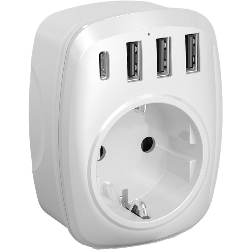 Adaptateur prise voyage ue/us - 4 ports usb inclus - prise européenne vers prise us - Blanc Voltman