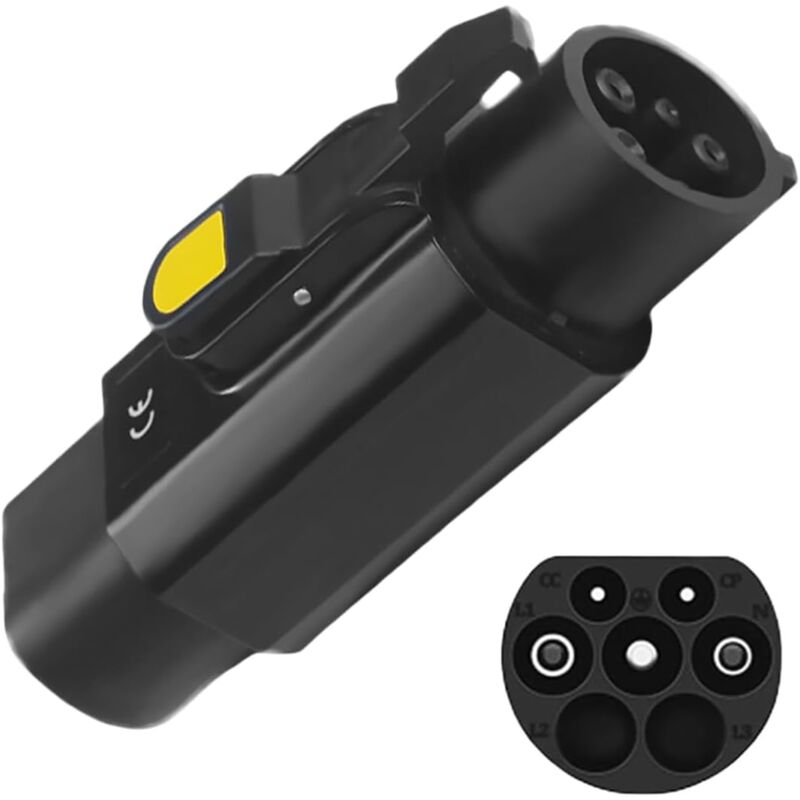 Adaptateur EV Type 2 vers Type 1, Adaptateur de Câble de Charge EV avec Clip, 32A Type 2 (IEC 62196) Mâle vers Type 1 (SAE J1772) Femelle