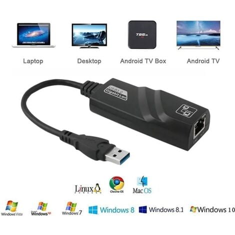 Adaptateur Gigabit RJ45 USB 3.0 a 10-100-1000 Mbps Adaptateur reseau Ethernet LAN pour PC Mac