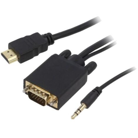 Adaptateur HDMI 1.4 prise male D-Sub 15pin HD prise male Jack 3.5mm prise male Full HD 3m - Noir