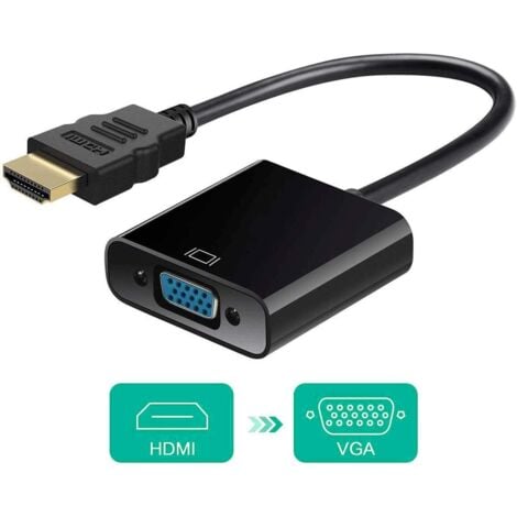 SOEKAVIA Adaptateur HDMI vers VGA, Active HD 1080P HDMI vers VGA convertisseur vidéo mâle vers femelle pour ordinateur de bureau ordinateur portable PC moniteur projecteur HDTV Chromebook (noir)