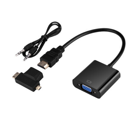 Adaptateur HDMI vers VGA avec Audio, Câble T Type Micro Mini pour PS3 PS4 Xbox360 Noir