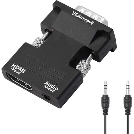 Adaptateur HDMI vers VGA avec Prise Audio 3,5 mm convertisseur HDMI Femelle vers VGA mâle, Compatible avec Ordinateur de Bureau, Ordinateur Portable, PC, Moniteur, projecteur, HDTV et